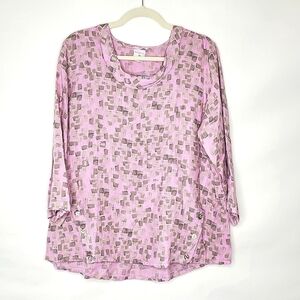 Color Me Cotton 100% LINEN Top Size L Scoop Neck Lagenlook Popover Shirt NEW